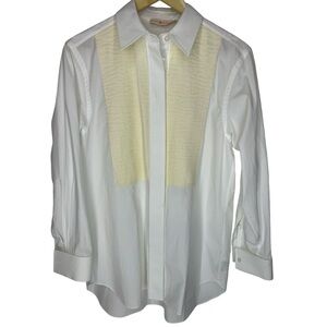 Tory Burch women’s white button down shirt with yellow detail size 4